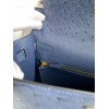 Hermes Kelly Sellier 28 Handmade Bag In Blue Iris Ostrich Leather