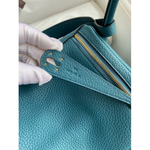 Hermes Lindy 26 Handmade Bag In Vert Bosphore Clemence Leather Hermes Lindy 26 Handmade Bag In Vert Bosphore Clemence Leather