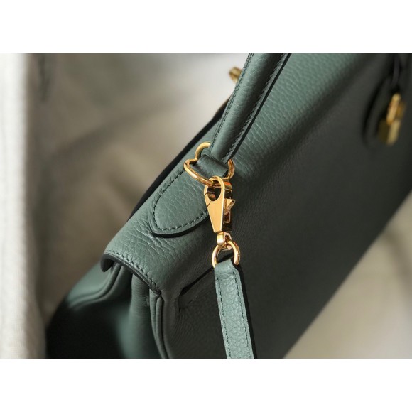 H**mes kelly 25cm retourne bag in vert amande clemence leather ghw