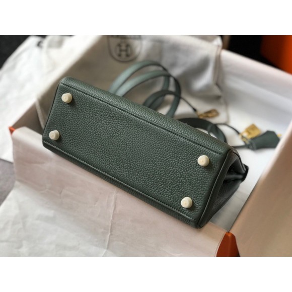 H**mes kelly 25cm retourne bag in vert amande clemence leather ghw