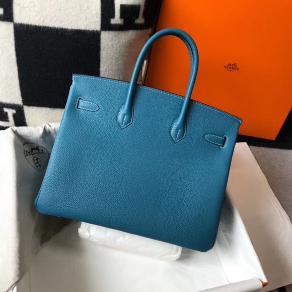 H**mes birkin 35 bag in blue jean clemence leather with ghw