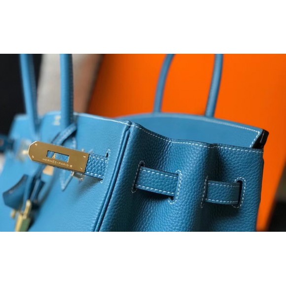 H**mes birkin 35 bag in blue jean clemence leather with ghw