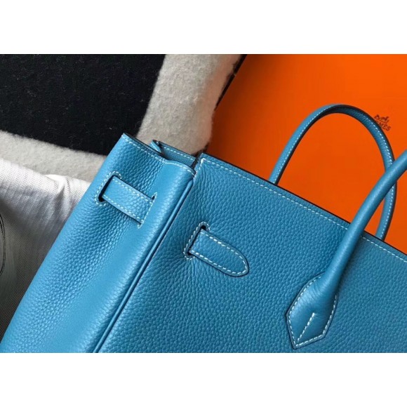 H**mes birkin 35 bag in blue jean clemence leather with ghw