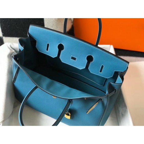 H**mes birkin 35 bag in blue jean clemence leather with ghw