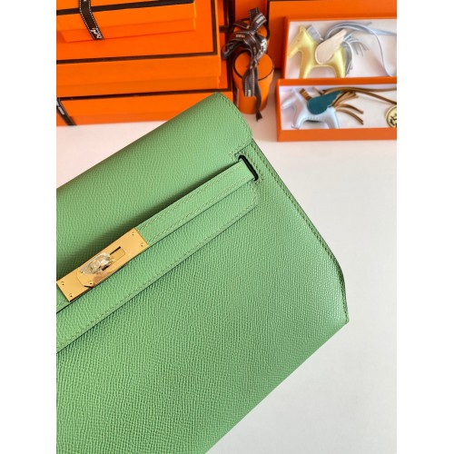 Hermes Kelly Depeches 25 Pouch in Vert Criquet Epsom Calfskin