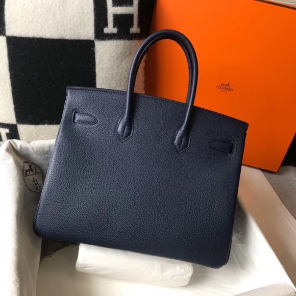 H**mes birkin 35 bag in navy blue clemence leather with ghw