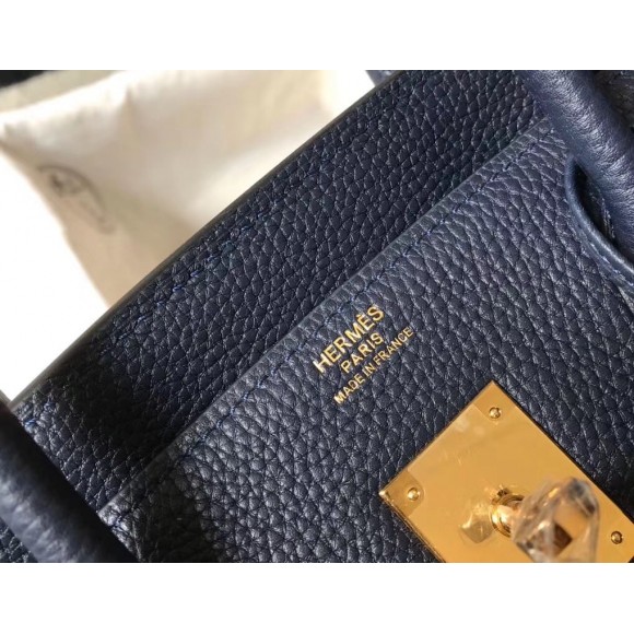 H**mes birkin 35 bag in navy blue clemence leather with ghw