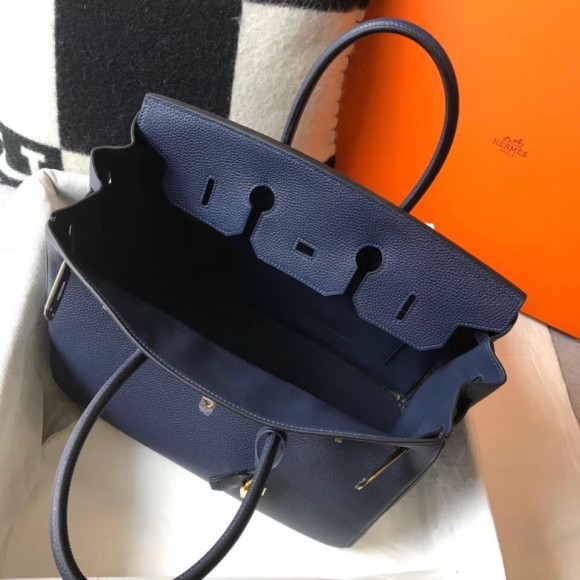 H**mes birkin 35 bag in navy blue clemence leather with ghw