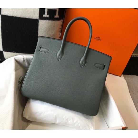 H**mes birkin 35 bag in vert amande clemence leather with ghw