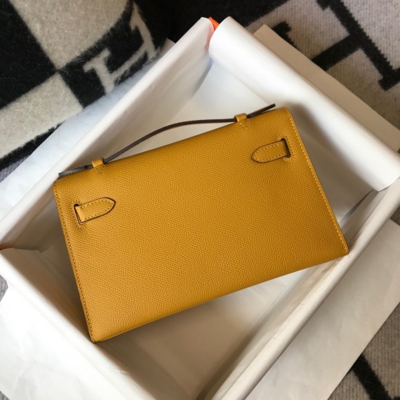 H**mes kelly pochette clutch bag in yellow  epsom leather