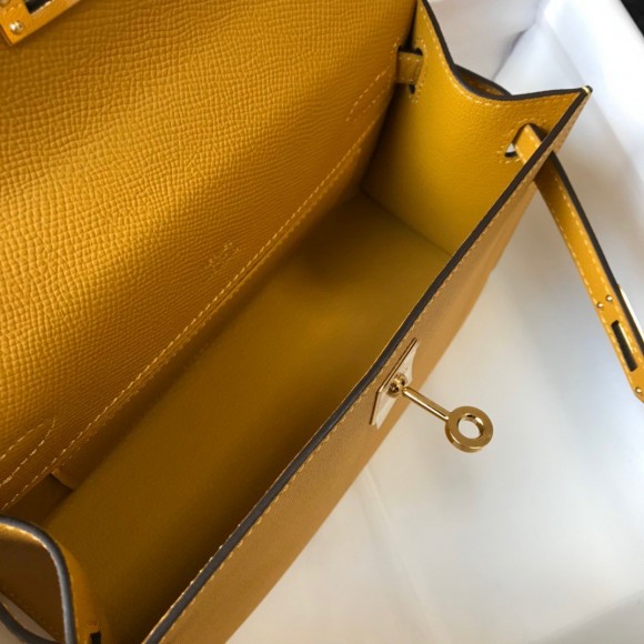 H**mes kelly pochette clutch bag in yellow  epsom leather