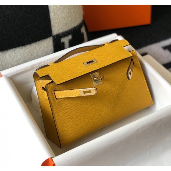 H**mes kelly pochette clutch bag in yellow  epsom leather