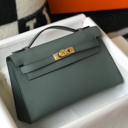 Hermes Kelly Pochette Clutch Bag In Vert Amande Epsom Leather Hermes Kelly Pochette Clutch Bag In Vert Amande Epsom Leather