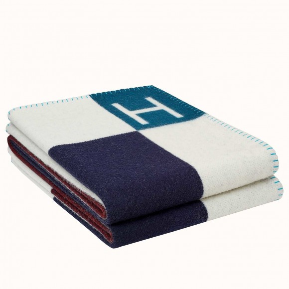 H**mes avalon vibration throw blanket in indigo wool and cashmere