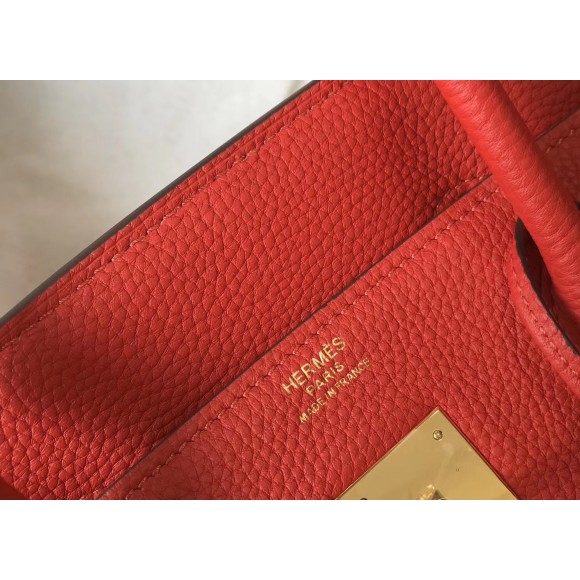 H**mes birkin 35 bag in red clemence leather with ghw