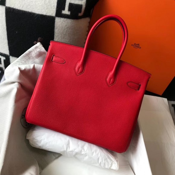 H**mes birkin 35 bag in red clemence leather with ghw