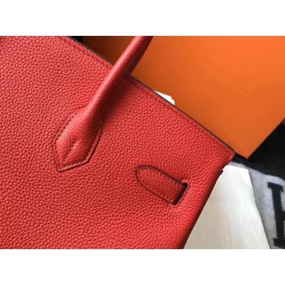 H**mes birkin 35 bag in red clemence leather with ghw