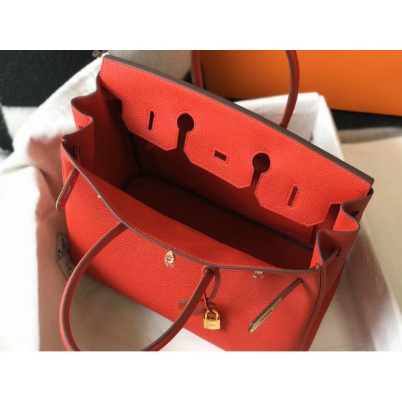 H**mes birkin 35 bag in red clemence leather with ghw