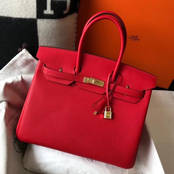 H**mes birkin 35 bag in red clemence leather with ghw