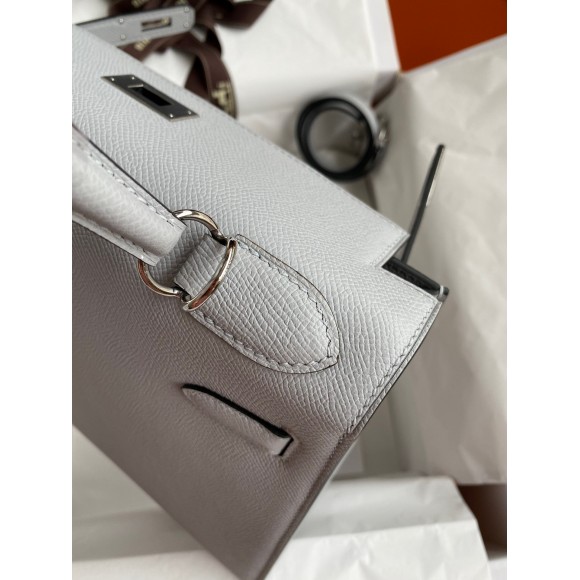 H**mes kelly sellier 28 handmade bag in gris mouette epsom calfskin