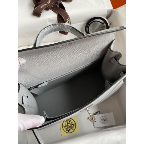 H**mes kelly sellier 28 handmade bag in gris mouette epsom calfskin