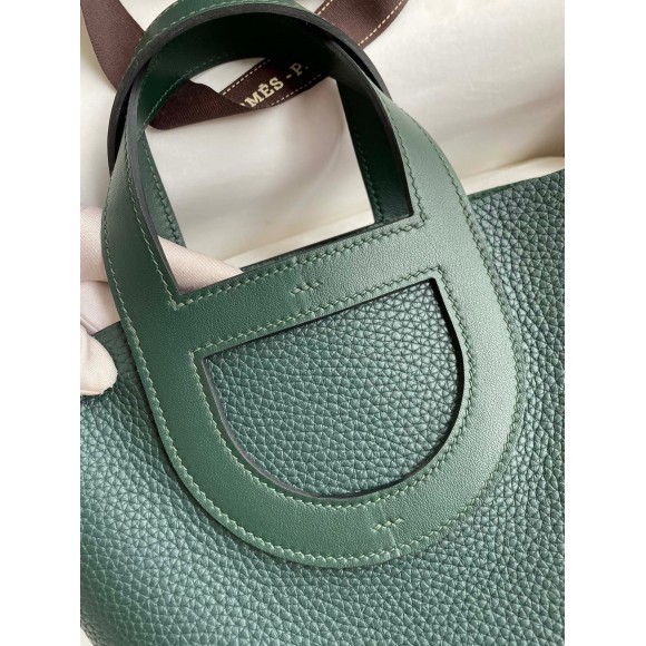 H**mes in the loop 18 handmade bag in vert cypres clemence leather