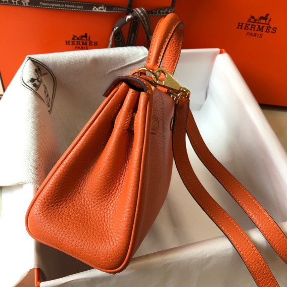 H**mes kelly 20cm bag in orange clemence leather ghw