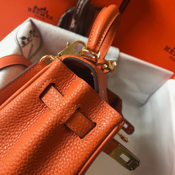 H**mes kelly 20cm bag in orange clemence leather ghw