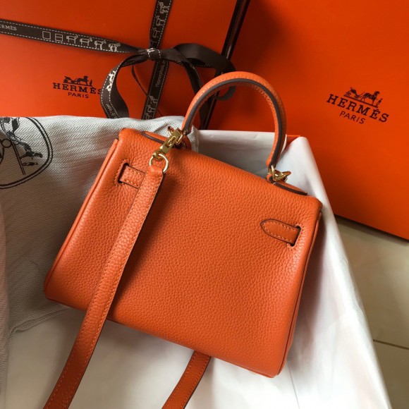 H**mes kelly 20cm bag in orange clemence leather ghw