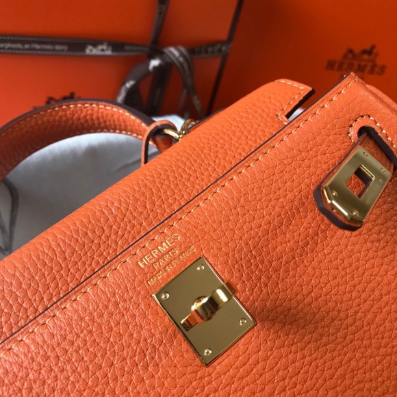 H**mes kelly 20cm bag in orange clemence leather ghw