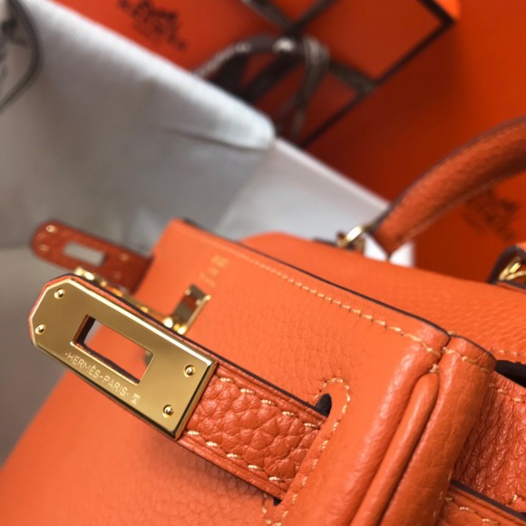 H**mes kelly 20cm bag in orange clemence leather ghw