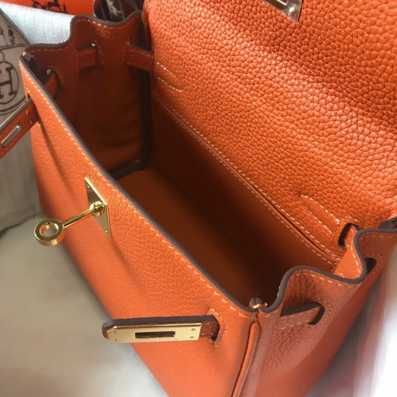 H**mes kelly 20cm bag in orange clemence leather ghw