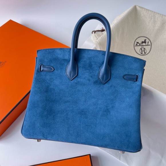 H**mes birkin 25 grizzly bag in blue veau doblis and swift leather