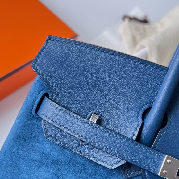 H**mes birkin 25 grizzly bag in blue veau doblis and swift leather