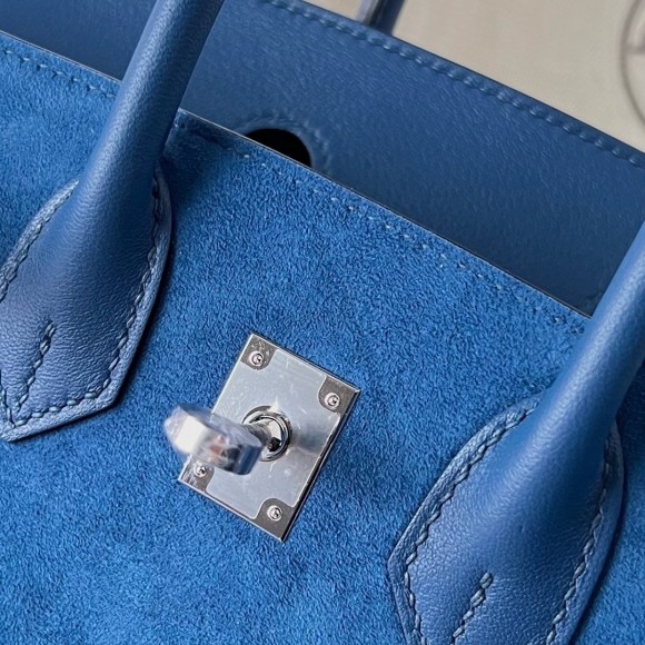 H**mes birkin 25 grizzly bag in blue veau doblis and swift leather