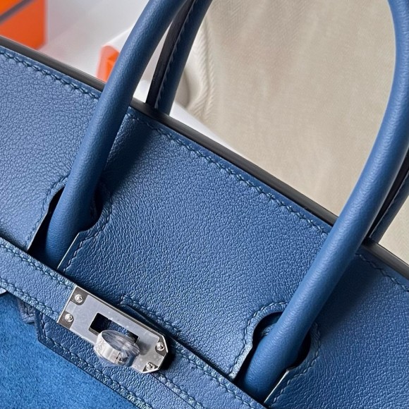 H**mes birkin 25 grizzly bag in blue veau doblis and swift leather