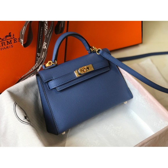 H**mes kelly mini ii sellier bag in blue agate epsom leather