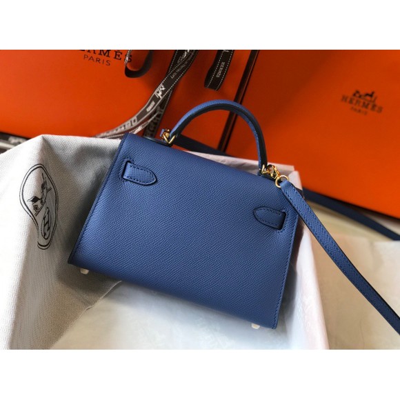 H**mes kelly mini ii sellier bag in blue agate epsom leather