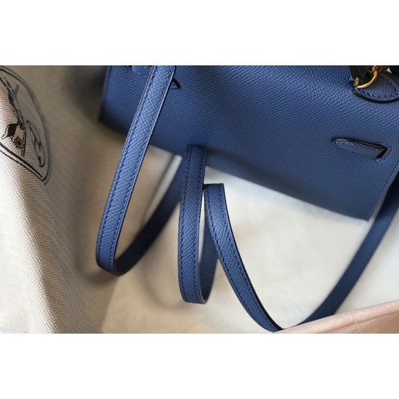 H**mes kelly mini ii sellier bag in blue agate epsom leather