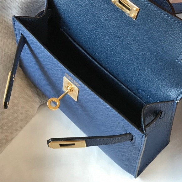 H**mes kelly mini ii sellier bag in blue agate epsom leather