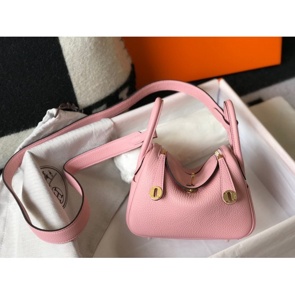 H**mes lindy mini bag in pink clemence leather ghw