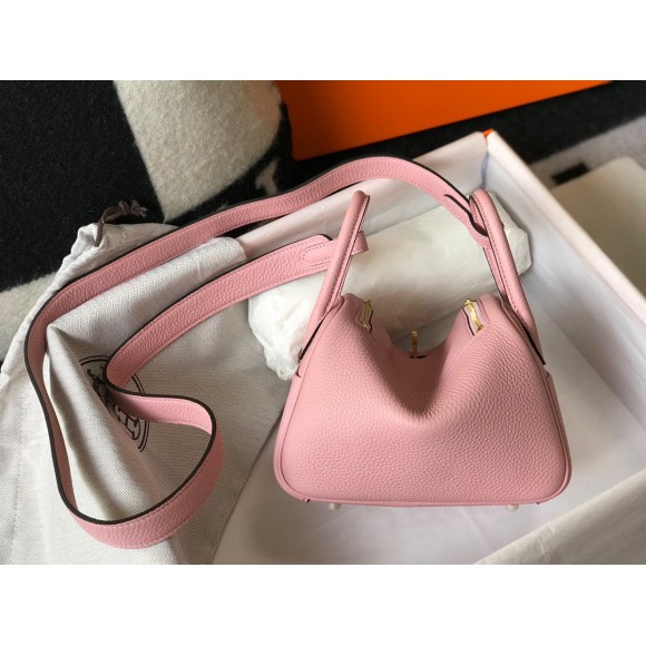 H**mes lindy mini bag in pink clemence leather ghw