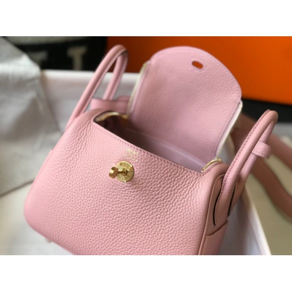 H**mes lindy mini bag in pink clemence leather ghw