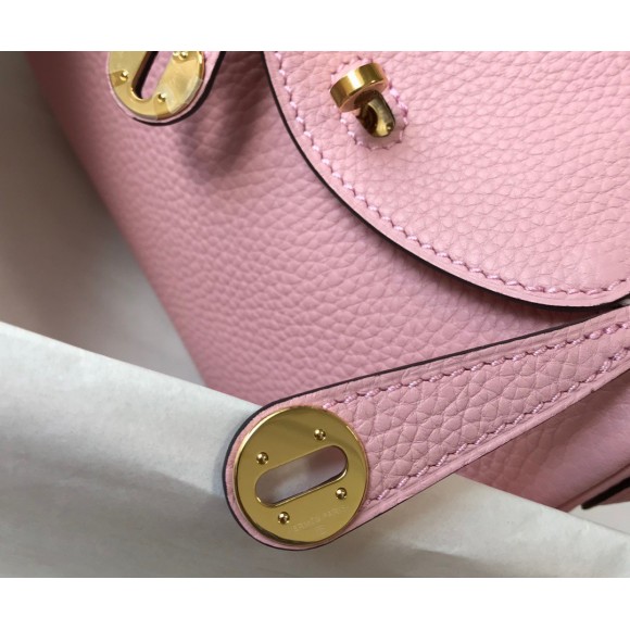 H**mes lindy mini bag in pink clemence leather ghw