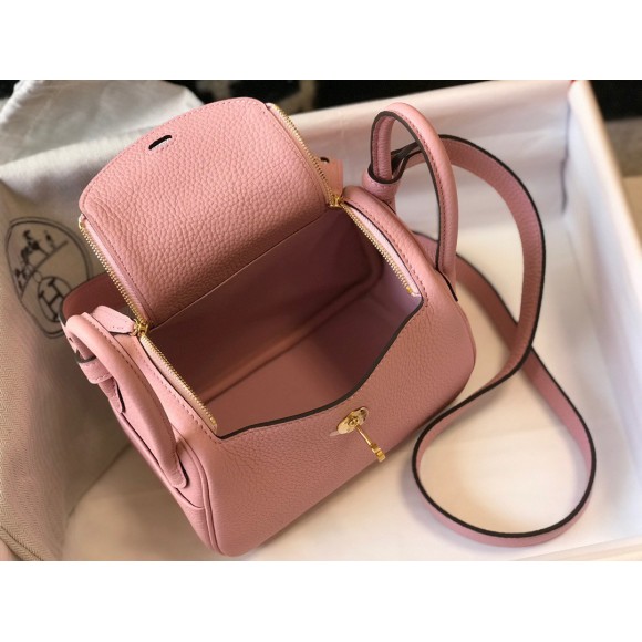 H**mes lindy mini bag in pink clemence leather ghw