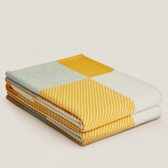 H**mes h riviera blanket in yellow wool and cashmere