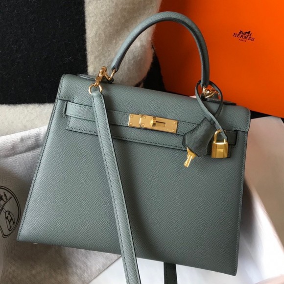 H**mes kelly 25cm sellier bag in vert amande epsom calfskin ghw