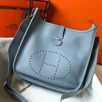 Hermes Evelyne III 29 Bag In Blue Lin Clemence Leather Hermes Evelyne III 29 Bag In Blue Lin Clemence Leather