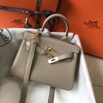 Hermes Kelly 20cm Bag In Grey Clemence Leather GHW Hermes Kelly 20cm Bag In Grey Clemence Leather GHW
