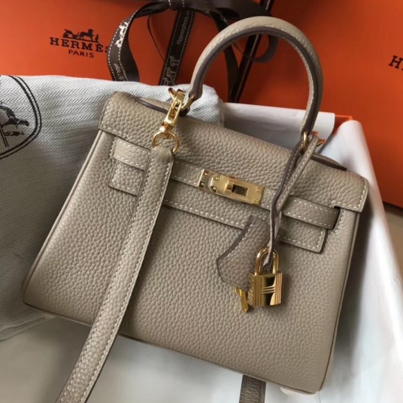 H**mes kelly 20cm bag in grey clemence leather ghw